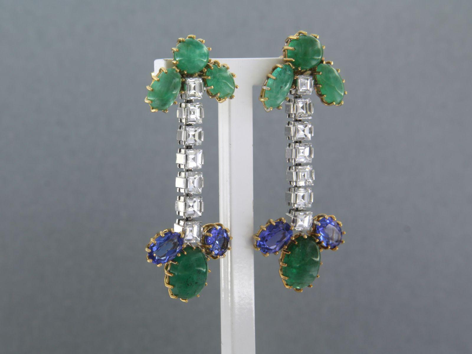Orecchini con smeraldo, tanzanite e diamanti fino a 3,00ct in oro 18k in vendita 1
