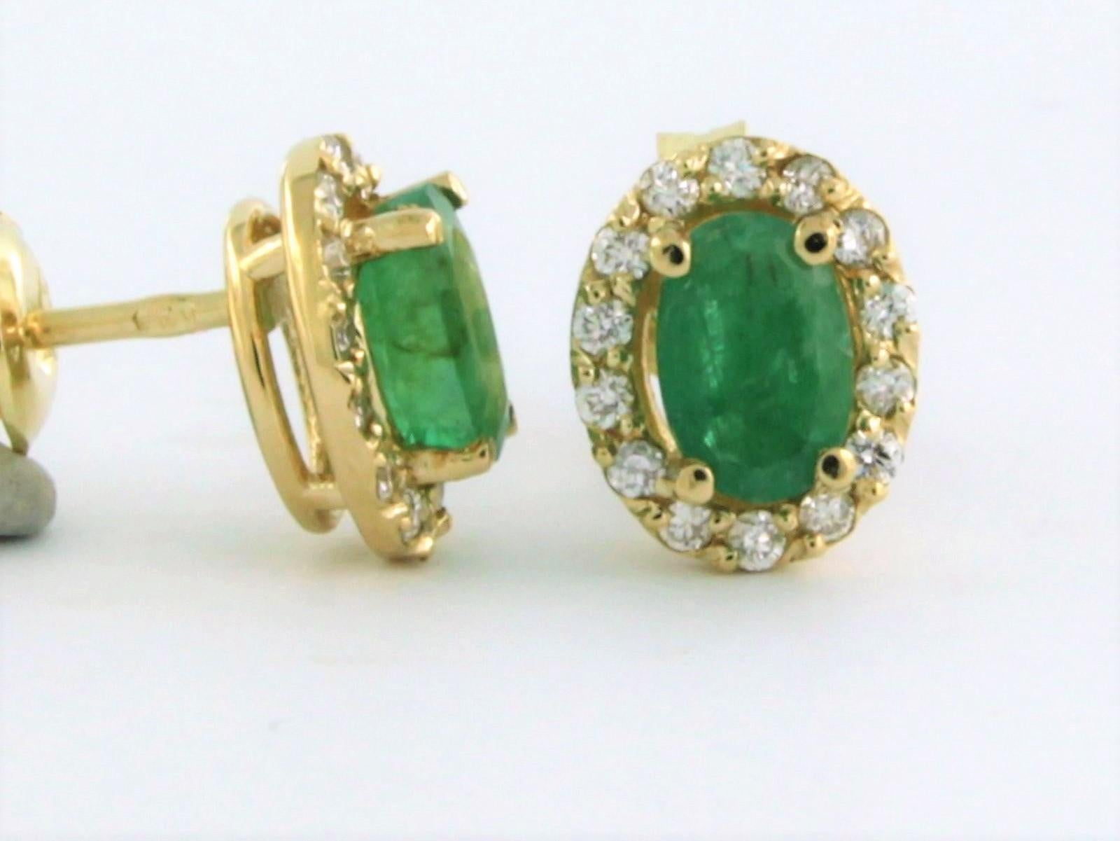 Women's Earrings with emerald up to 0.90ct and brilliant diamonds up to 0.22ct 14k gold For Sale