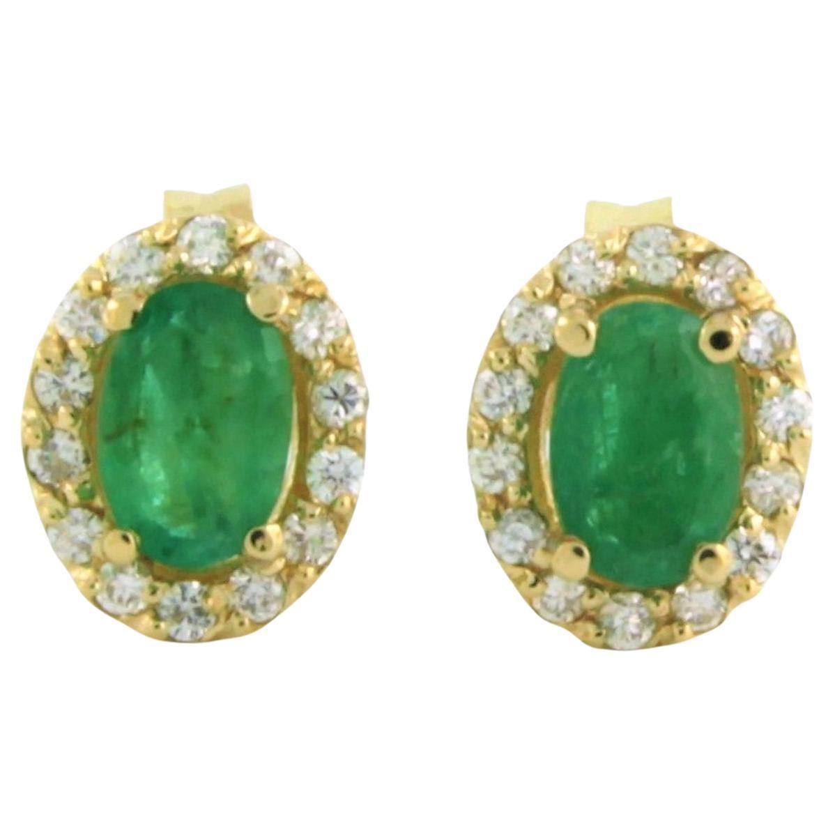 Earrings with emerald up to 0.90ct and brilliant diamonds up to  0.22ct 14k gold