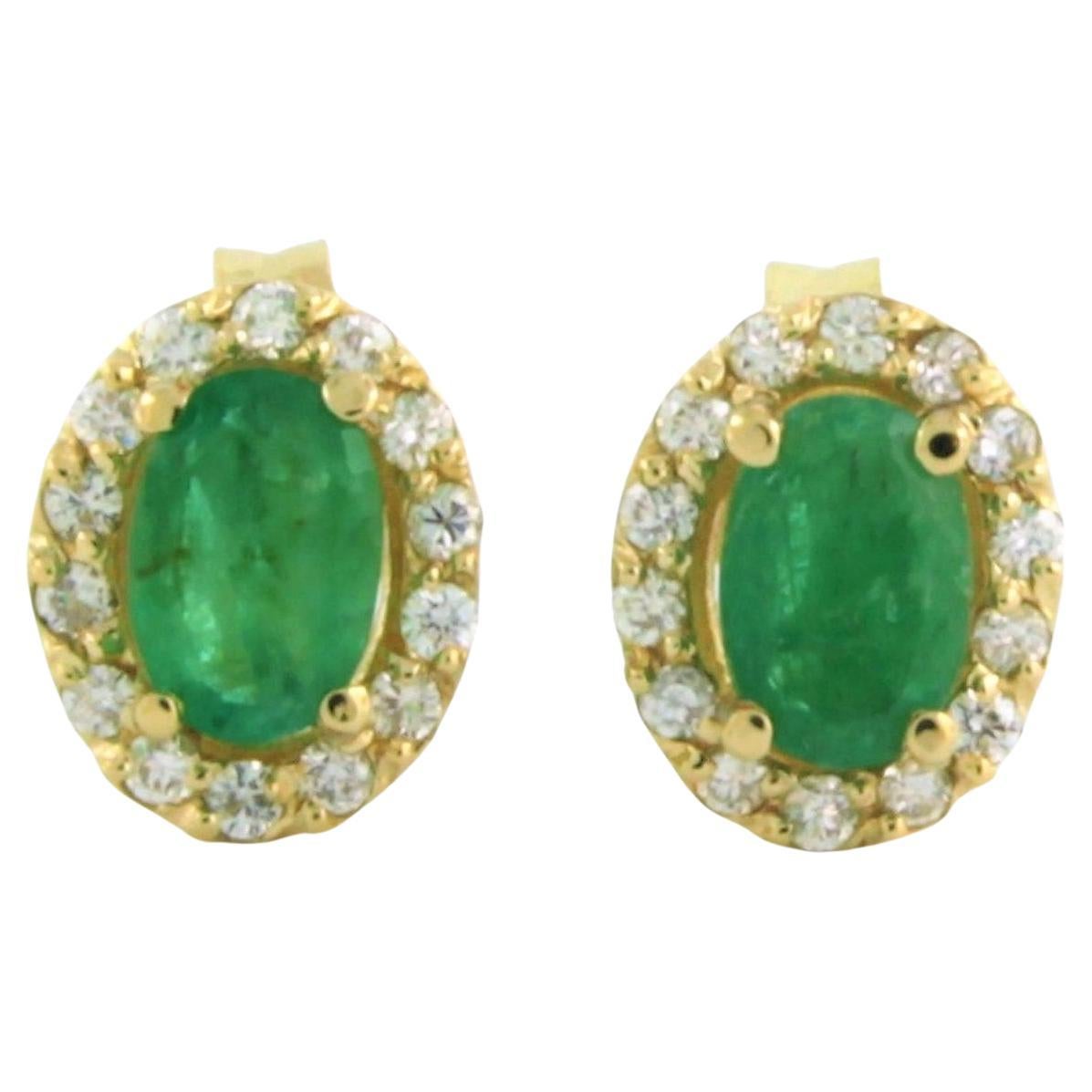 Earrings with emerald up to 0.90ct and brilliant diamonds up to 0.22ct 14k gold For Sale