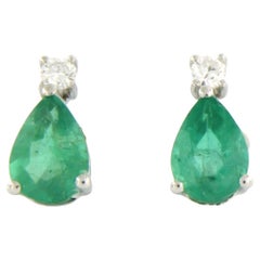 Earrings with emerald up to 1.30ct and brilliant cut diamonds 18k gold