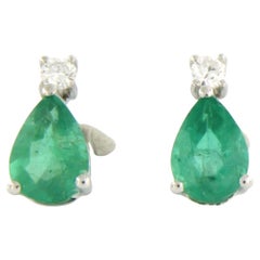 Earrings with emerald up to 1.30ct and brilliant cut diamonds 18k white gold