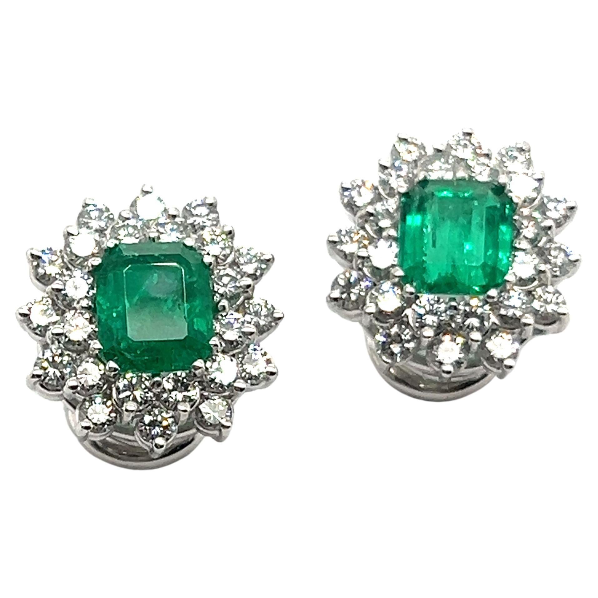 Earrings with Emeralds and Diamonds in 18 Karat White Gold