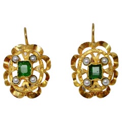 Vintage Earrings with Emeralds and Pearls 