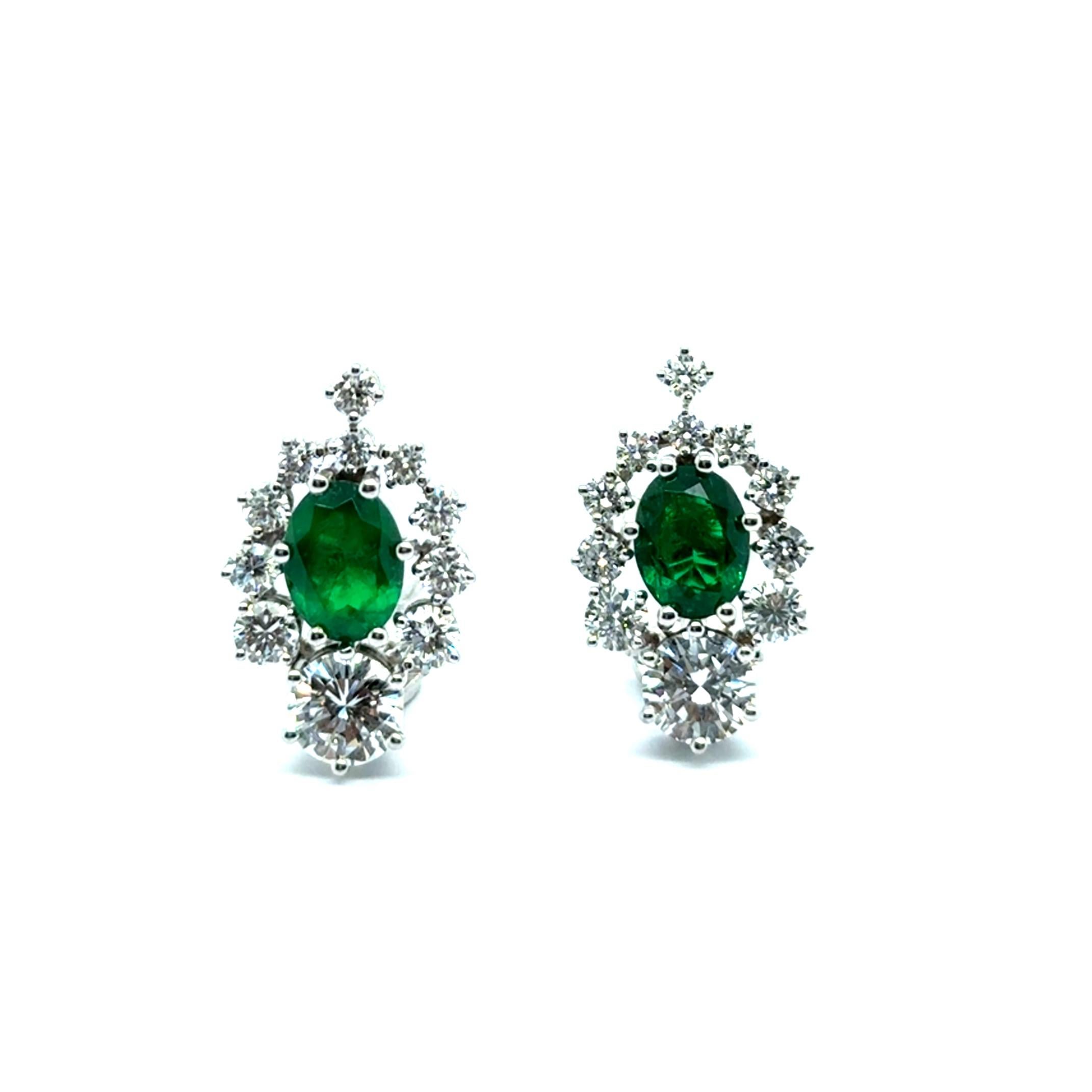 Earrings with Emeralds & Diamonds in 18 Karat White Gold For Sale 8