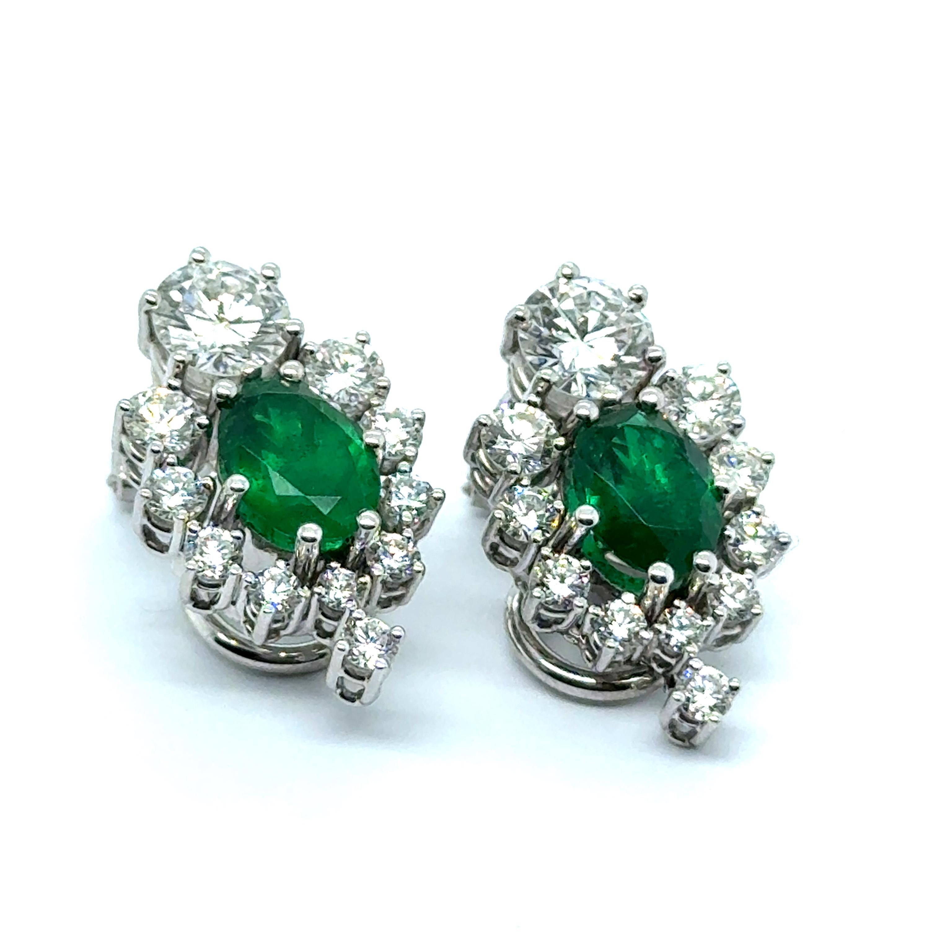 Earrings with Emeralds & Diamonds in 18 Karat White Gold For Sale 9