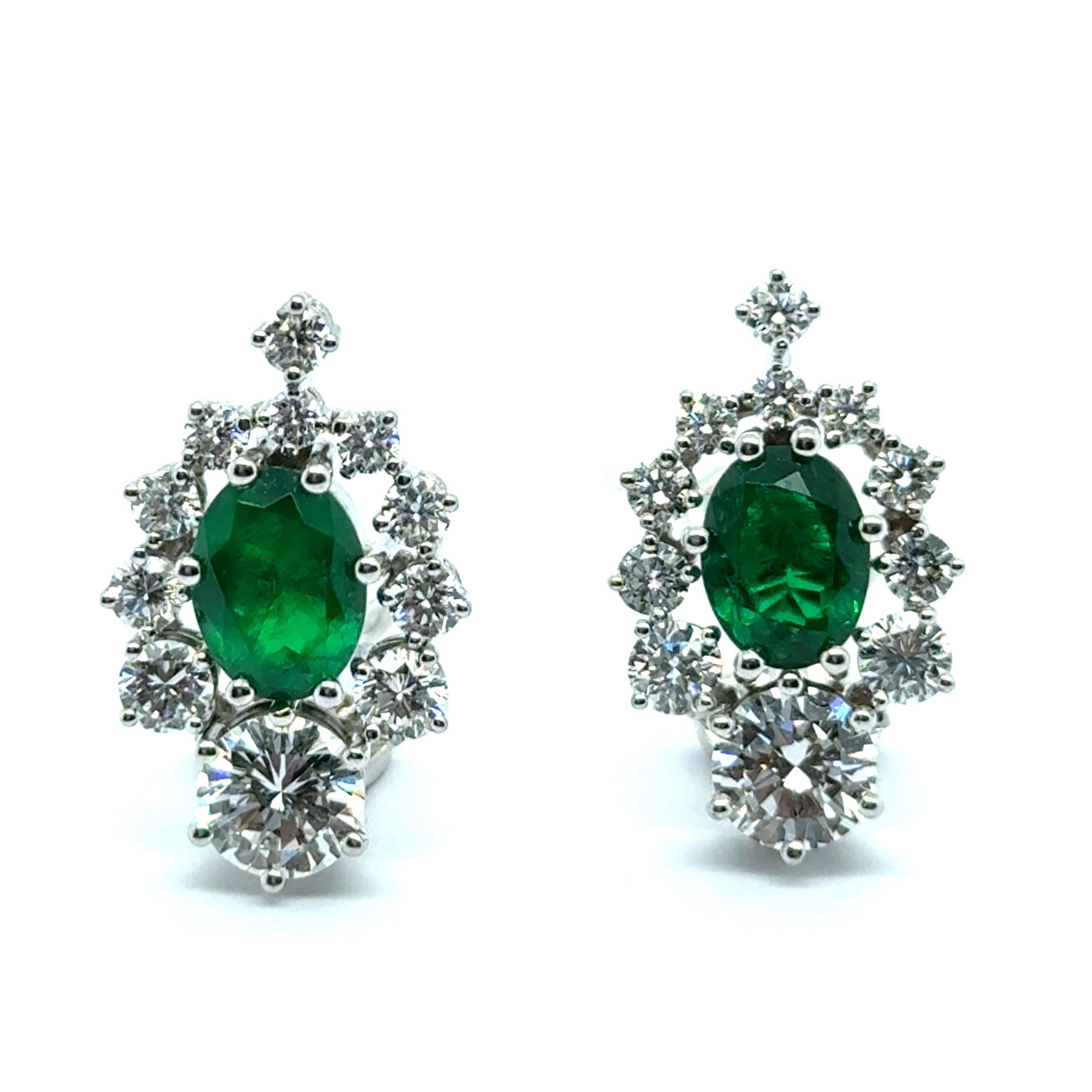 Earrings with Emeralds & Diamonds in 18 Karat White Gold For Sale 10
