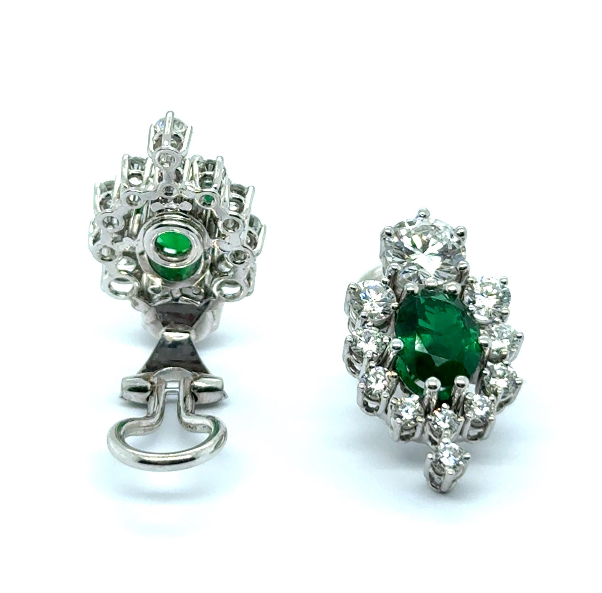 Earrings with Emeralds & Diamonds in 18 Karat White Gold For Sale 11