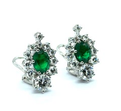 Earrings with Emeralds & Diamonds in 18 Karat White Gold