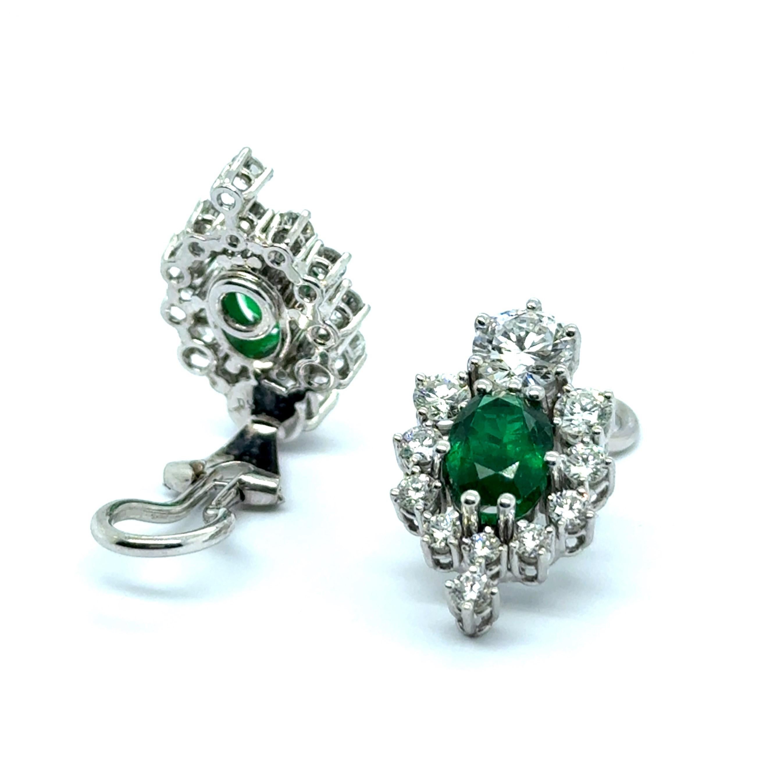 Earrings with Emeralds & Diamonds in 18 Karat White Gold For Sale 2