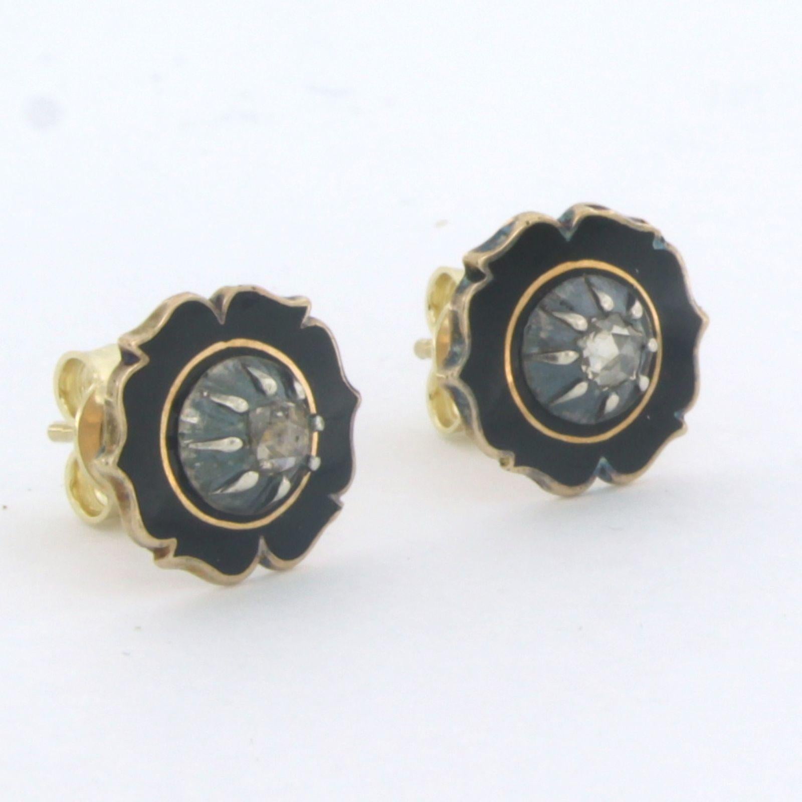 Earrings with enamel and rose cut diamonds up to 0.10ct 14k gold and silver In Excellent Condition For Sale In The Hague, ZH