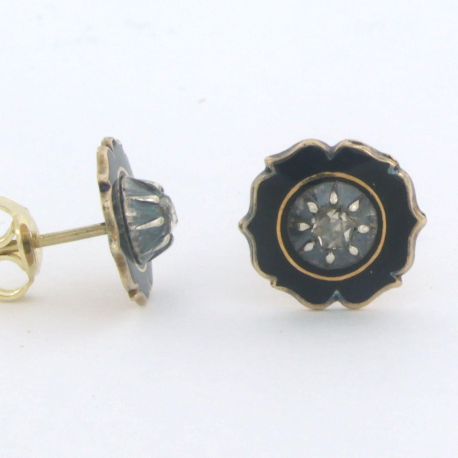 Women's Earrings with enamel and rose cut diamonds up to 0.10ct 14k gold and silver For Sale