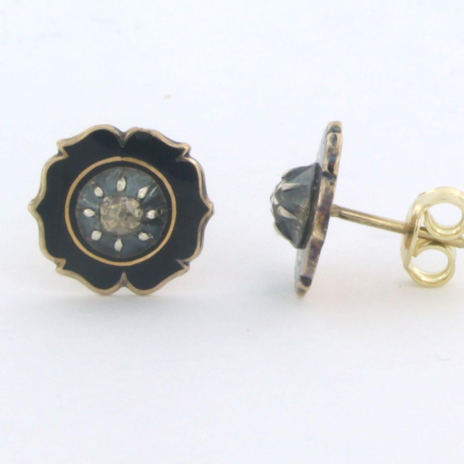 Earrings with enamel and rose cut diamonds up to 0.10ct 14k gold and silver For Sale 1
