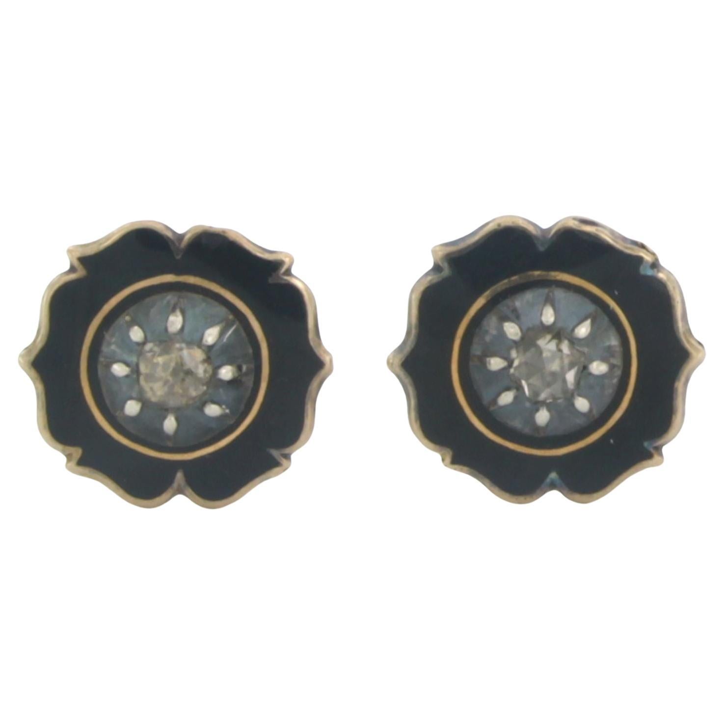 Pendientes con esmalte y diamantes talla rosa de hasta 0,10 ct Oro de 14 quilates y plata