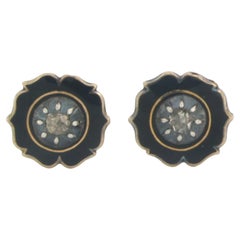 Orecchini con smalto e diamanti taglio rosa fino a 0,10 carati in oro e argento 14 ct.