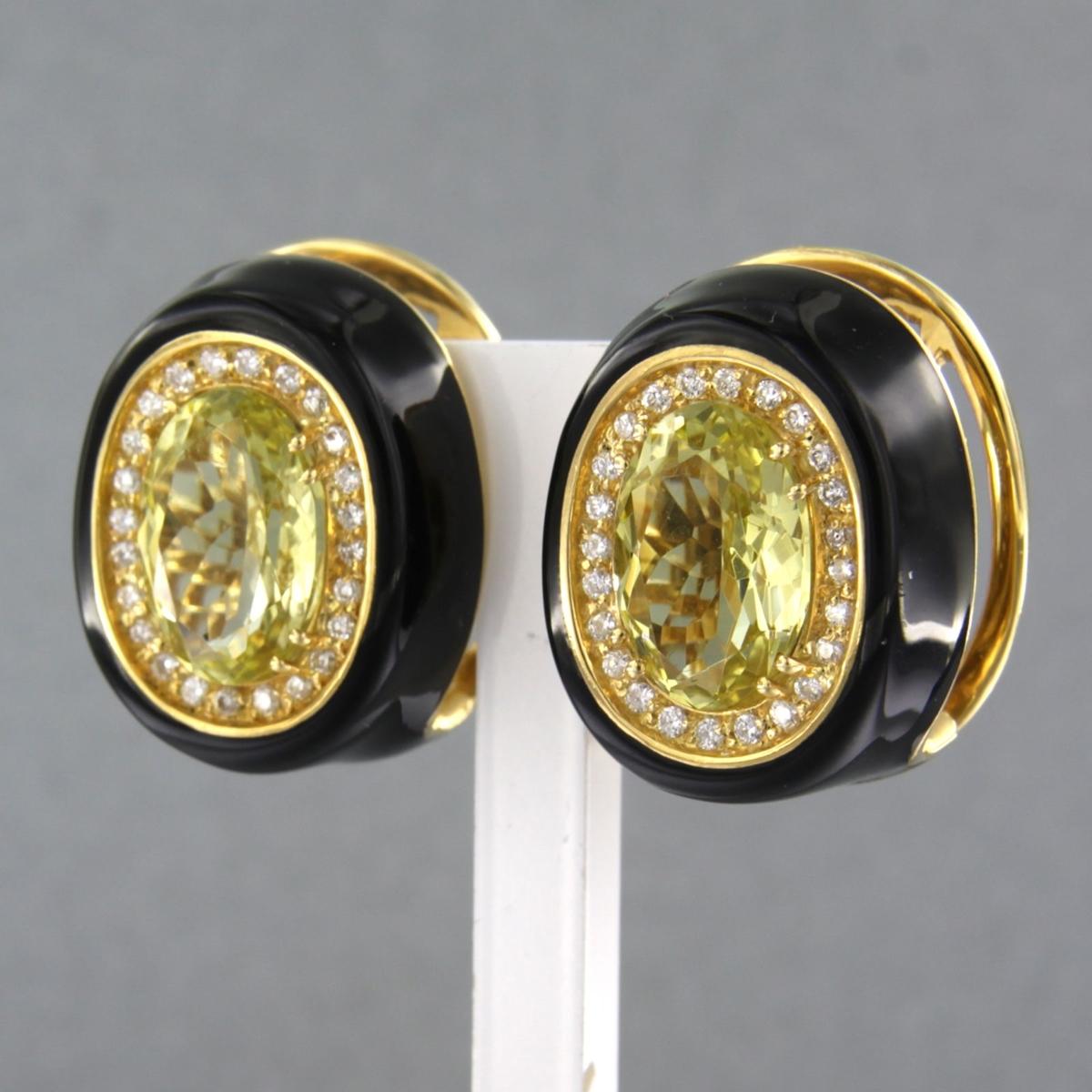 Ohrringe mit Emaille und gefasst mit Citrin und Diamanten aus 18 Karat Gelbgold (Brillantschliff) im Angebot