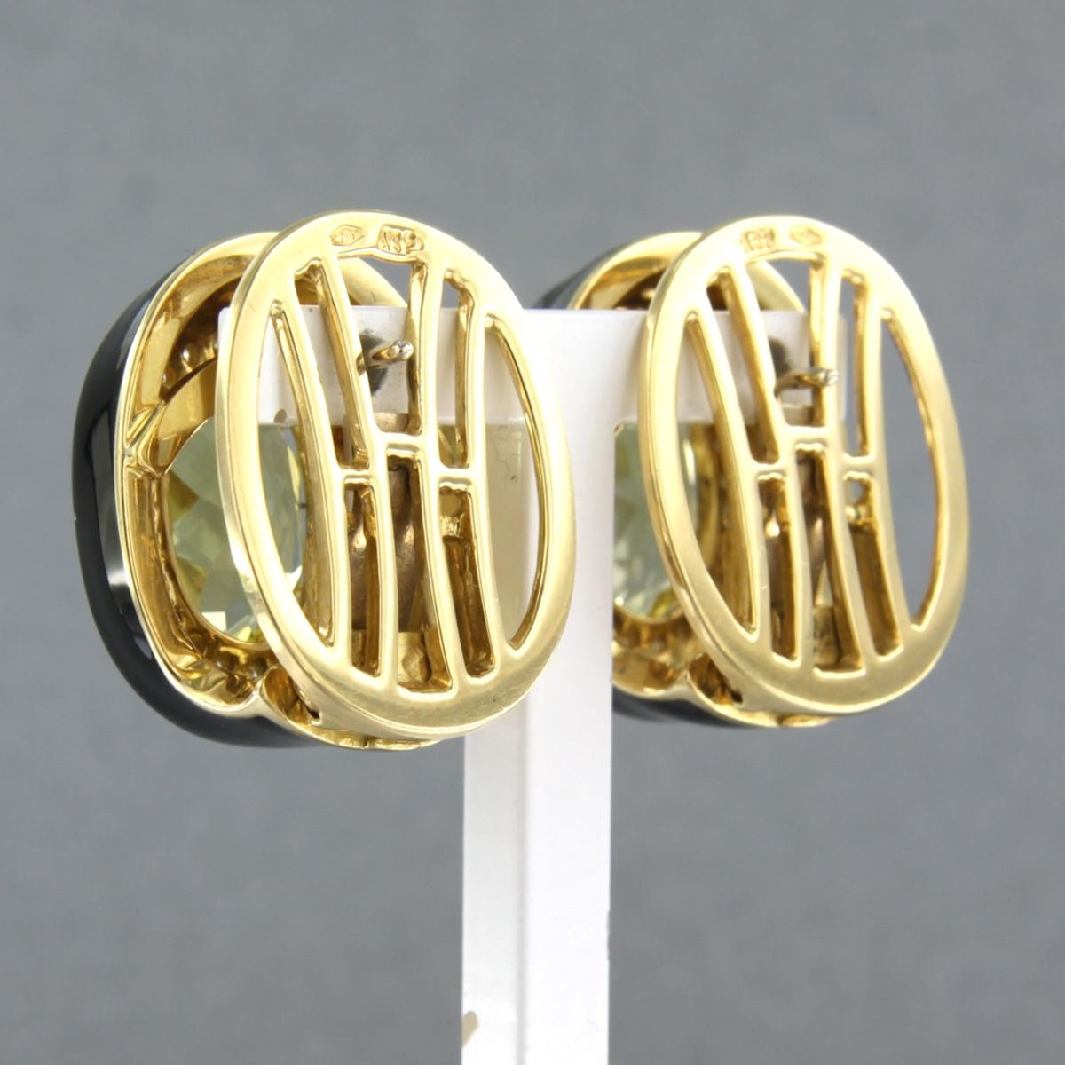 Earrings with enamel and set with citrine and diamonds 18k yellow gold In Good Condition For Sale In The Hague, ZH