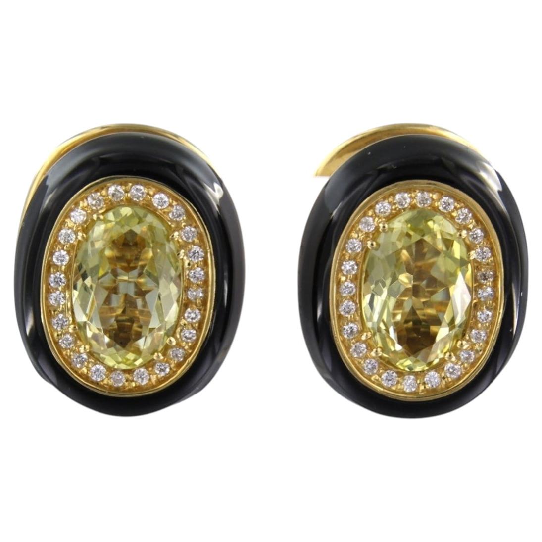 Earrings with enamel, citrine and brilliant cut diamonds up to 0.60ct 18k gold
