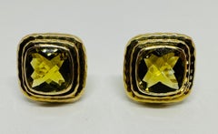 Earrings with Faceted Lime Citrines in Hammered Yellow Gold by MAZ