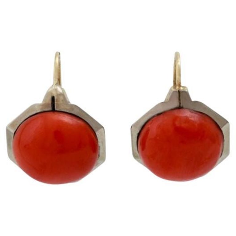 Earrings with Fine Coral Cabochons For Sale at 1stDibs
