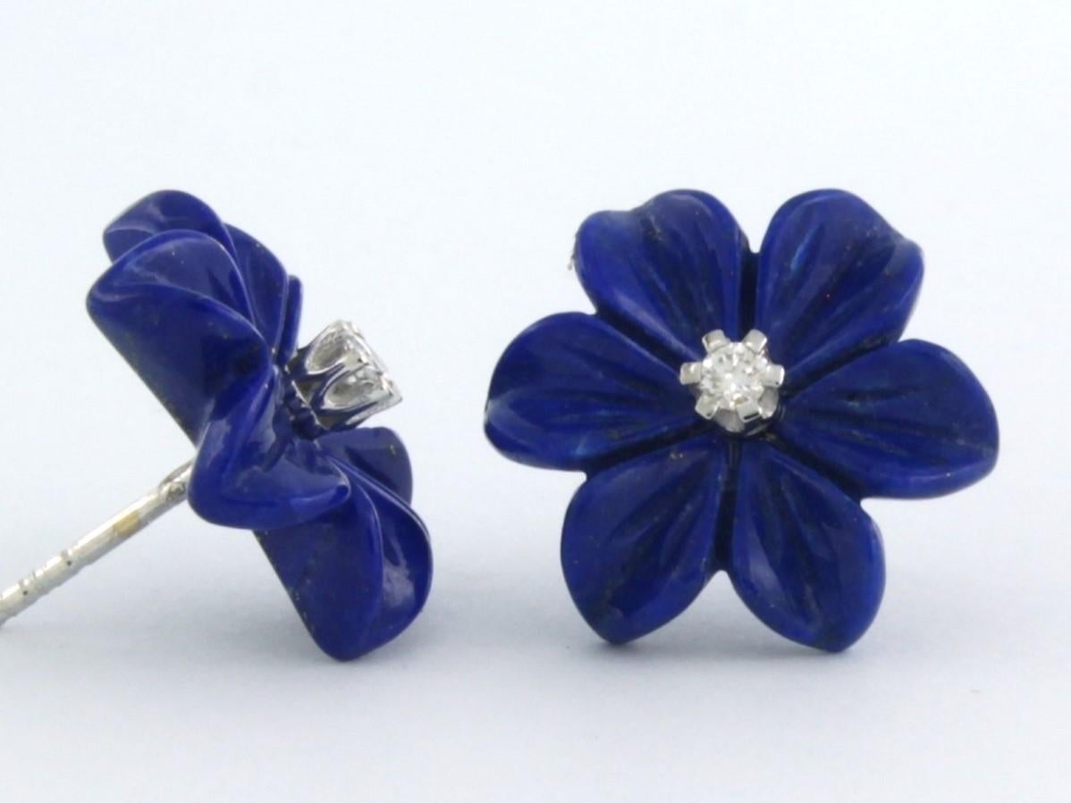 Modern Earrings with flower shaped lapis lazuli and brilliant cut diamonds 18k gold For Sale