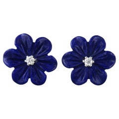 Boucles d'oreilles avec lapis-lazuli en forme de fleur et diamants taille brillant Or 18k