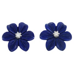 Boucles d'oreilles avec lapis-lazuli en forme de fleur et diamants taille brillant Or 18k