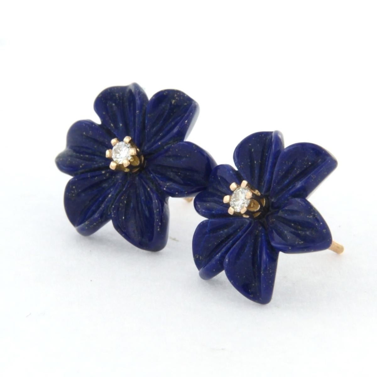 Modern Earrings with flower shaped lapis lazuli and diamonds 18k pink gold