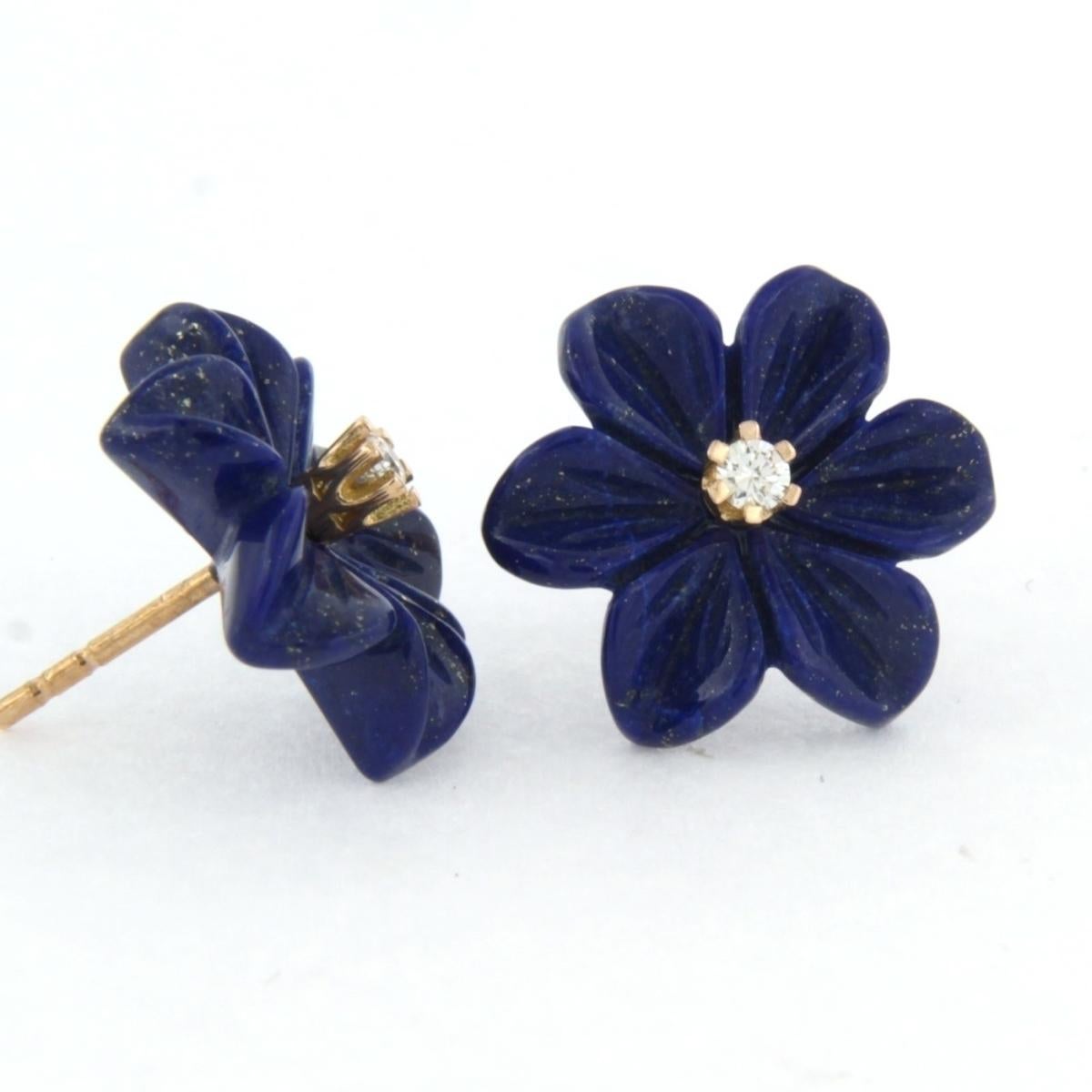 Brilliant Cut Earrings with flower shaped lapis lazuli and diamonds 18k pink gold For Sale