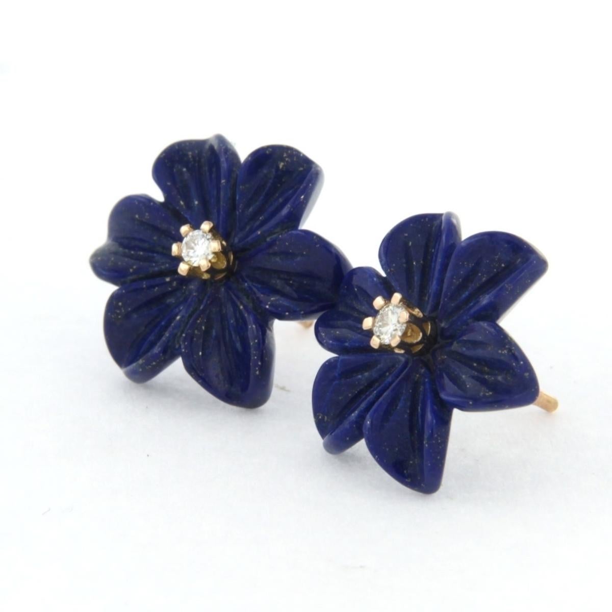 Women's Earrings with flower shaped lapis lazuli and diamonds 18k pink gold For Sale