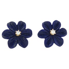 Pendientes con forma de flor de lapislázuli y diamantes Oro rosa de 18k