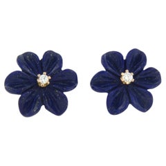 Boucles d'oreilles en or rose 18 carats avec lapis-lazuli en forme de fleur et diamants