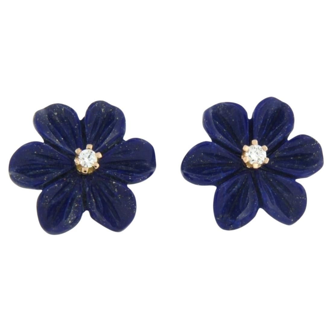 Ohrringe mit blumenförmigem Lapislazuli und Diamanten aus 18 Karat Roségold