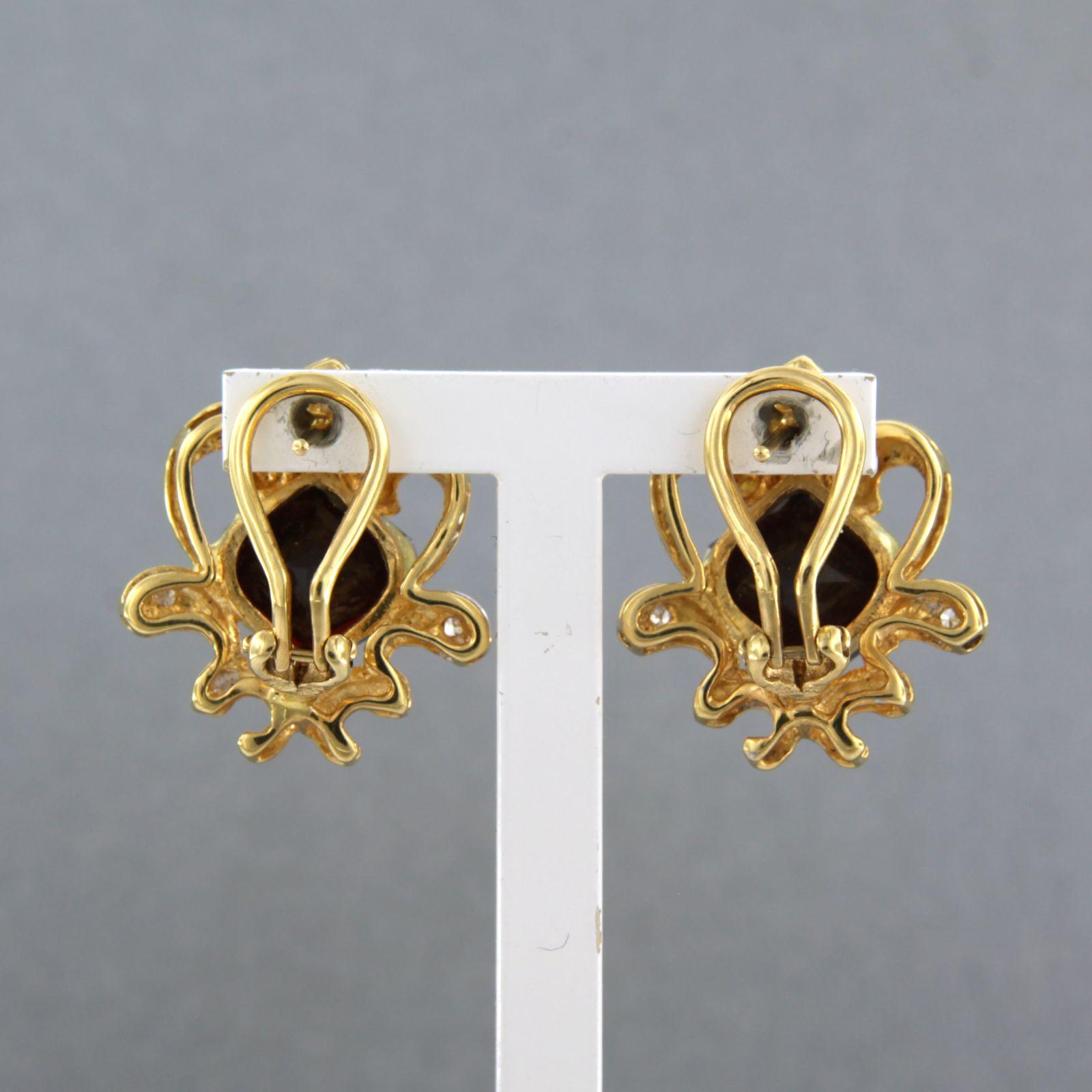 Earrings with garnet and brilliant cut diamonds up to 0.06ct 8.9 grams 18k gold For Sale 1