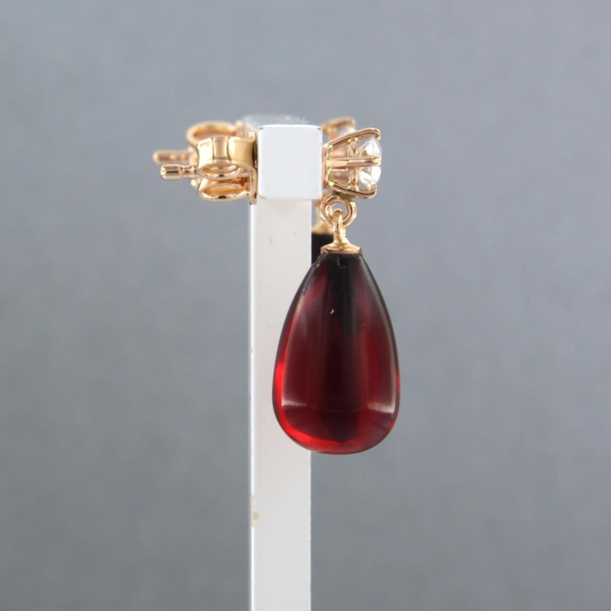 Earrings with garnet and brilliant cut diamonds up to 0.36ct 18k pink ...