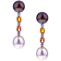 Earrings with Gold and Chocolate Pearls and Diamonds