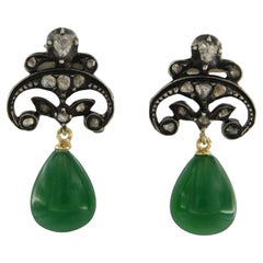 Orecchini con agata verde e diamanti taglio rosa fino a 0,30 carati in oro e argento 14 ct.