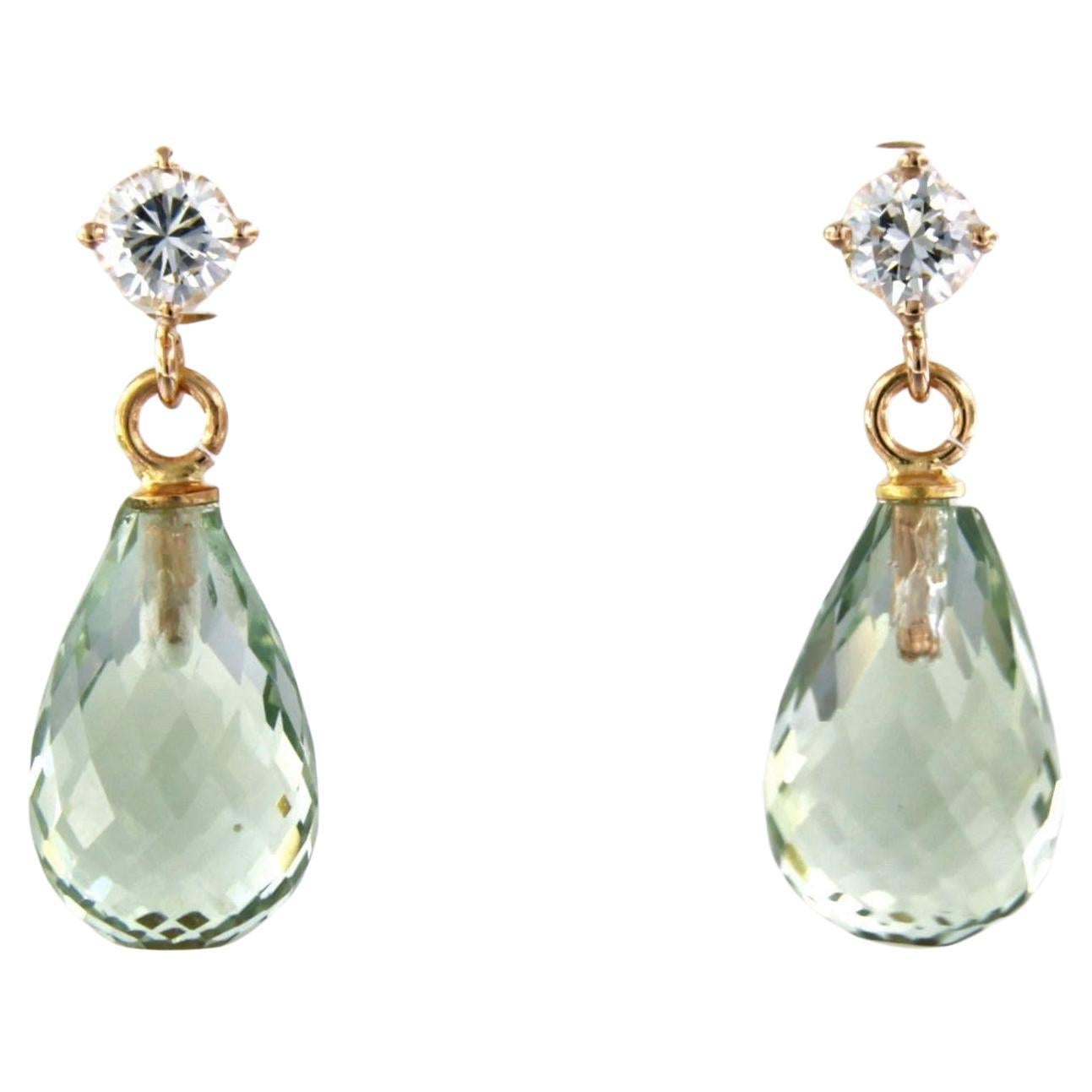 Earrings with green amethyst and brilliant cut diamond up to0.44ct 18k pink gold