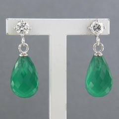 Earrings with green chalcedony and brilliant cut diamonds up to 0.42ct 18k gold