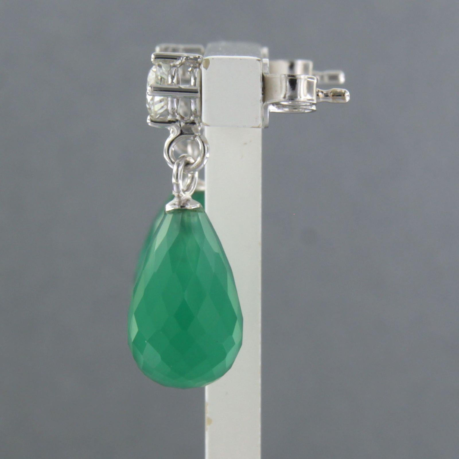 Earrings with green chalcedony and brilliant cut diamonds up to 0.42ct 18k gold In New Condition For Sale In The Hague, ZH
