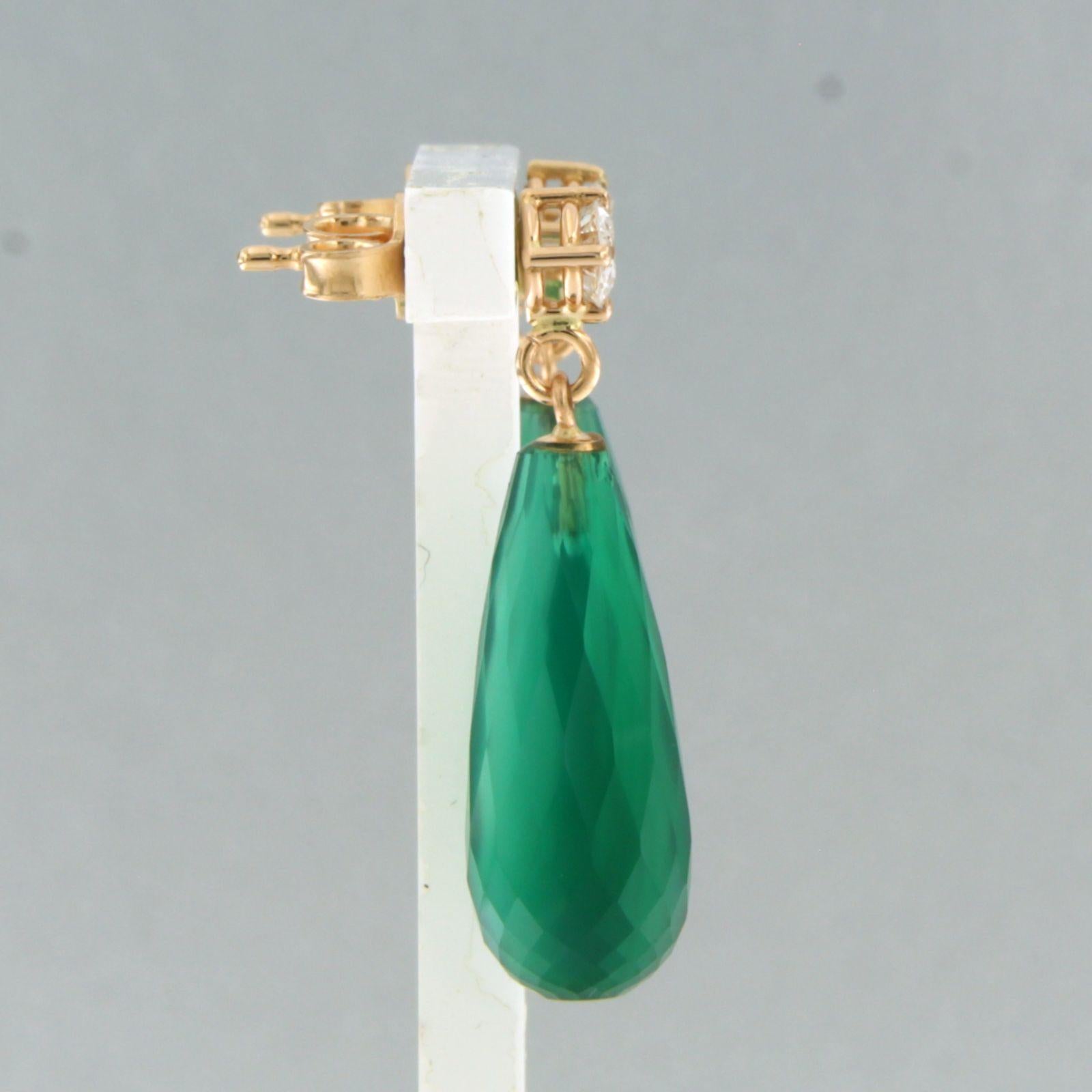 Earrings with green chalcedony and brilliant cut diamonds up to 0.42ct 18k gold For Sale 1