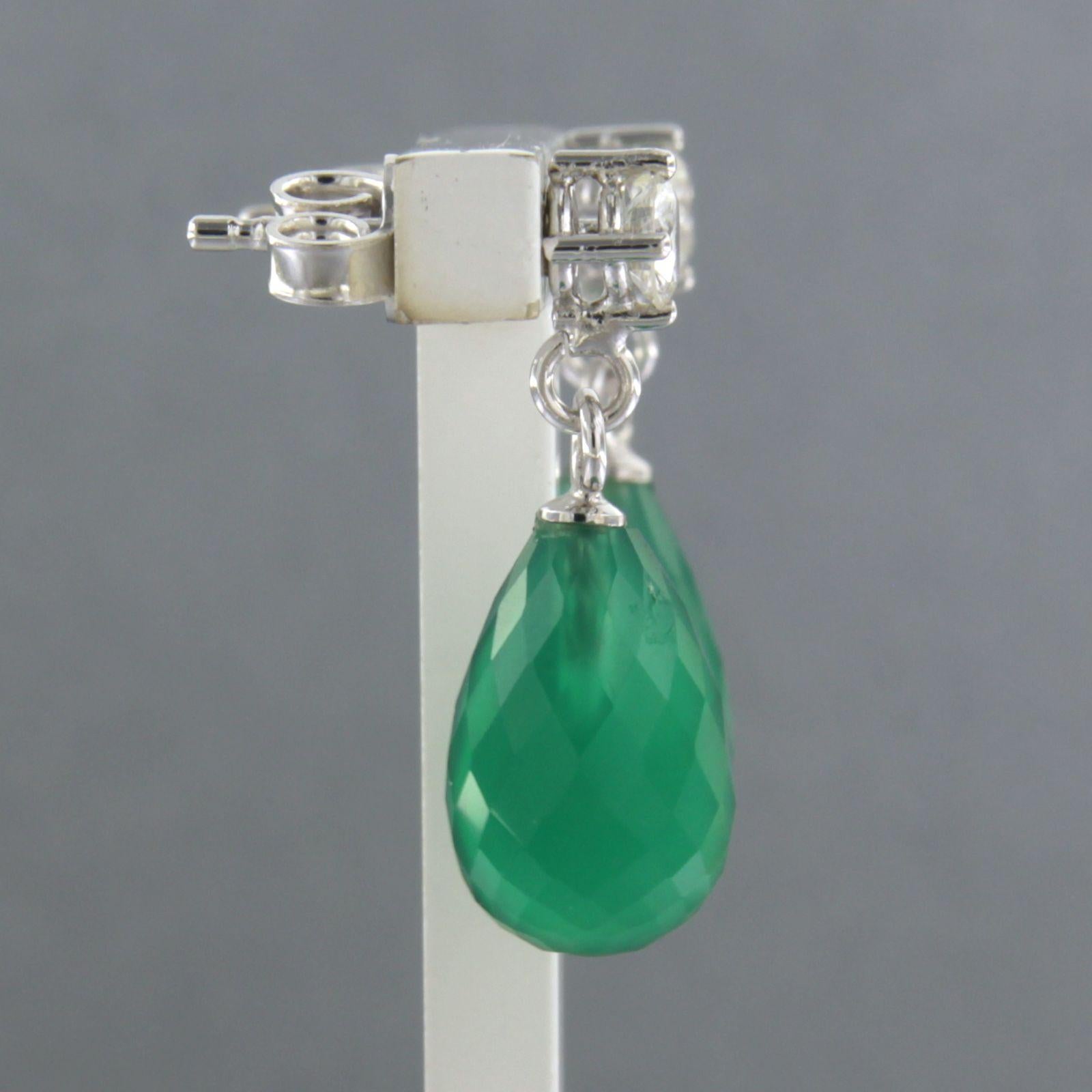 Earrings with green chalcedony and brilliant cut diamonds up to 0.42ct 18k gold For Sale 1