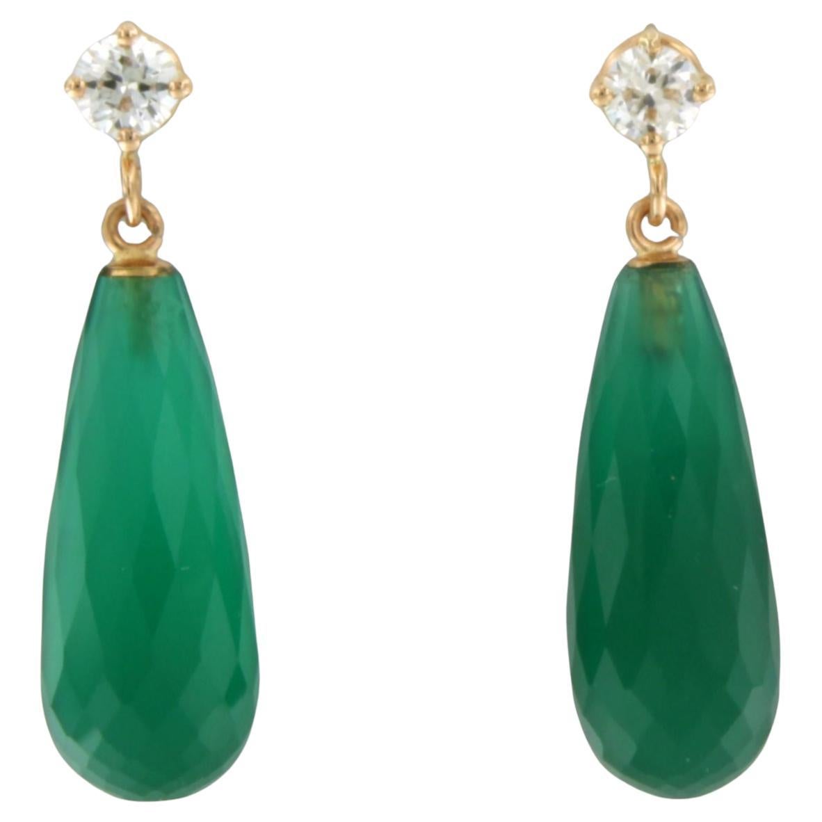 Earrings with green chalcedony and brilliant cut diamonds up to 0.42ct 18k gold