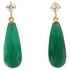 Earrings with green chalcedony and brilliant cut diamonds up to 0.42ct 18k gold
