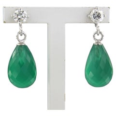 Earrings with green chalcedony and brilliant cut diamonds up to 0.42ct 18k gold