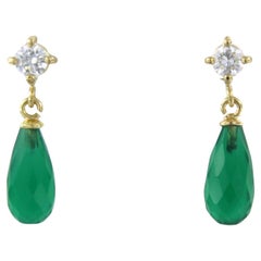 Earrings with green onyx and diamonds up to 0.28ct 18k yellow gold