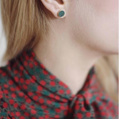 Earrings with green stone nephrite