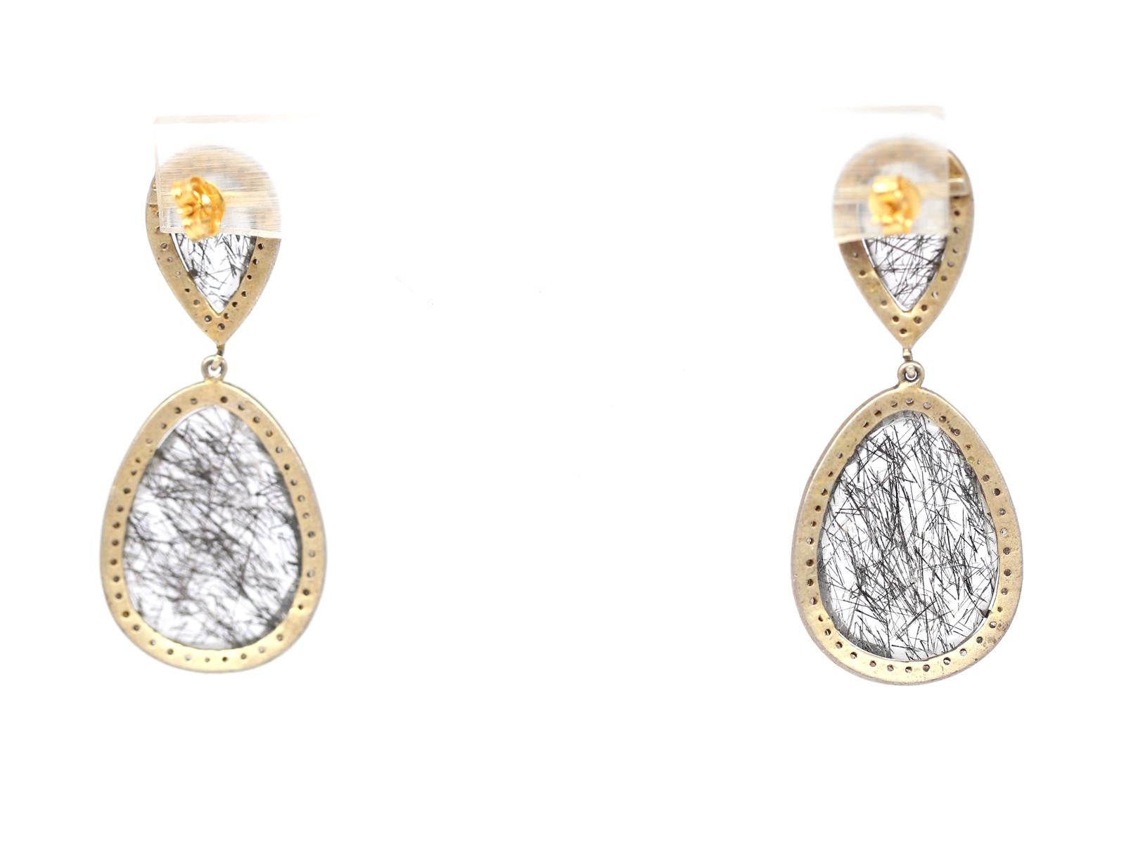 Earrings with Hairy Stone Gold Silver Rose-Cut Diamonds, 1970 For Sale 1