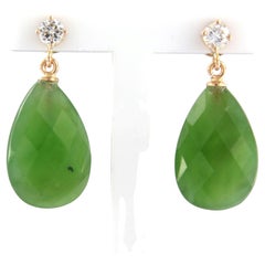 Earrings with jade and brilliant cut diamonds up to 0.22ct 18k pink gold