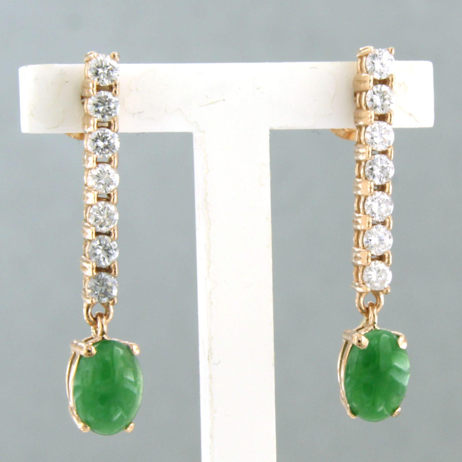 Taglio brillante Earrings with jade and brilliant cut diamonds up to 0.58ct 18k pink gold in vendita